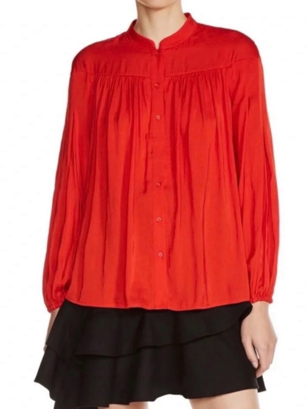 NWT - Maje Red Button Down Long-Sleeve Blouse (Size 1 / Small)